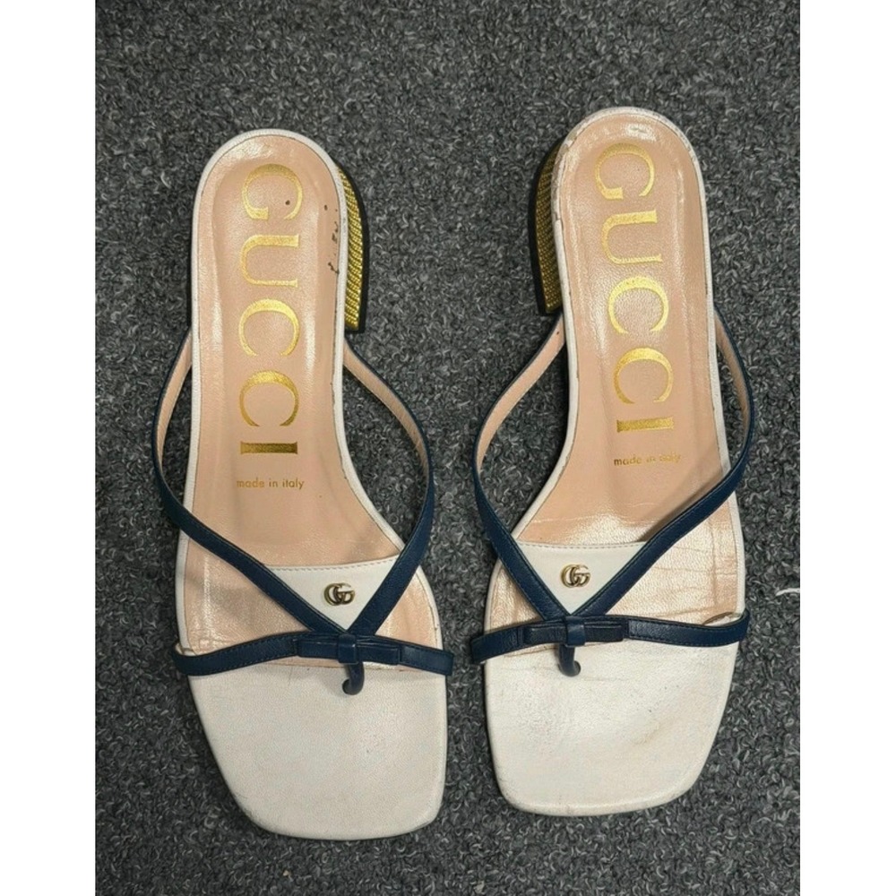 Gucci White Leather Sandals Size 37 - Picture 2 of 7
